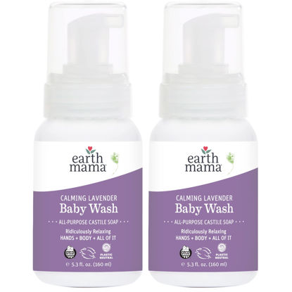 Picture of Earth Mama Calming Lavender Baby Wash Foaming Hand Soap, Organic All-Purpose Lavender Body Wash for Sensitive Skin, Castile Soap with Coconut Oil, Shea Butter, Calendula, & Aloe, 5.3 Fl Oz (2PK)