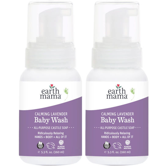 Picture of Earth Mama Calming Lavender Baby Wash Foaming Hand Soap, Organic All-Purpose Lavender Body Wash for Sensitive Skin, Castile Soap with Coconut Oil, Shea Butter, Calendula, & Aloe, 5.3 Fl Oz (2PK)