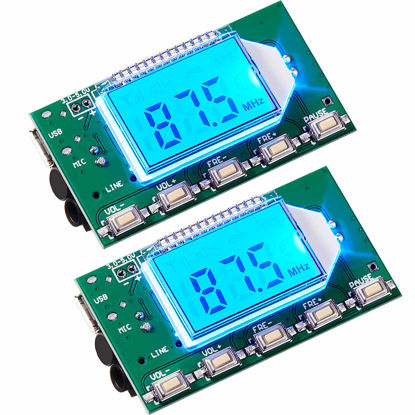 Picture of 2 Pieces Digital FM Transmitter Module Stereo FM Transmitter DSP PLL 76.0-108.0MHz Stereo Frequency Modulation with LCD Display Line/USB/Mic Input, DC 3.0V - 5.0V