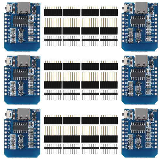 Picture of 6 Pieces Development Board D1 Mini Type-C USB NodeMcu Mini Wireless D1 Module for ESP8266 ESP-12F 4M Bytes WLAN WiFi Internet Development Board Compatible with Arduino