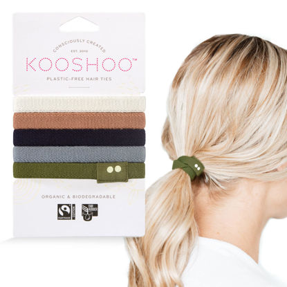Picture of KOOSHOO Plastic-Free Flat Hair Ties - Organic Cotton Hair Ties For Girls, Hair Ties For Thick Hair. No-Damage Hair Ties Made from Plants For Women, Toddlers, & Babies. Hair Accessories for Women. 5ct