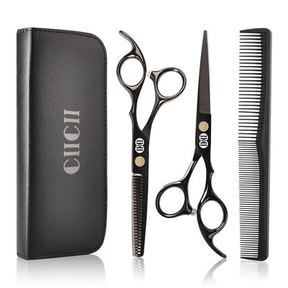 Picture of Hair Cutting Scissors Shears Kit, CIICII Professional Hairdressing Scissors Set (Hair Beard Trimming Shaping Grooming Thinning Shears) for Men Women Pets Home Salon Barber Cutting Kit