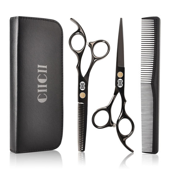Picture of Hair Cutting Scissors Shears Kit, CIICII Professional Hairdressing Scissors Set (Hair Beard Trimming Shaping Grooming Thinning Shears) for Men Women Pets Home Salon Barber Cutting Kit