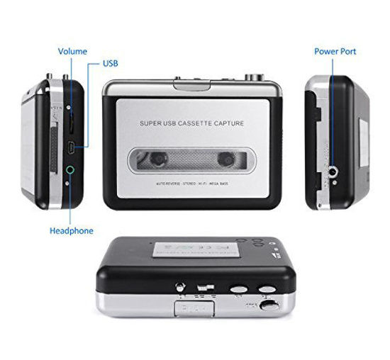 Cassette to MP3 Converter, Portable Cassette Player Recorder with 3.5mm  Earphones, Walkman Cassette Audio Music Player Tape to MP3 Converter  Powered by Battery and USB, White 