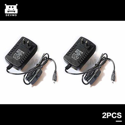 Picture of DEVMO 2PCS 5V 3A Micro USB AC Adapter DC Wall Power Supply Charger Compatible with Raspberry Pi 3 3B