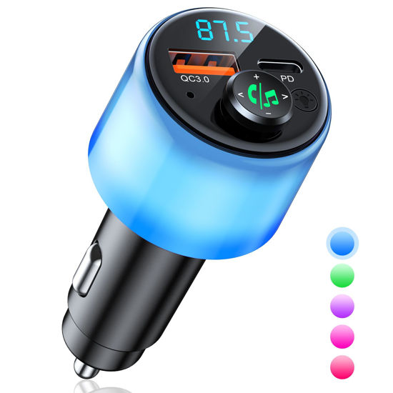 GetUSCart- RIWUSI Bluetooth 5.3 FM Transmitter for Car, [All-Over Glow] PD  30W+QC 3.0 Dual-Port Fast Car Charger, Wireless FM Radio Bluetooth Car  Adapter with Hands-Free Calling, Hi-Fi Music Player/Car Kit