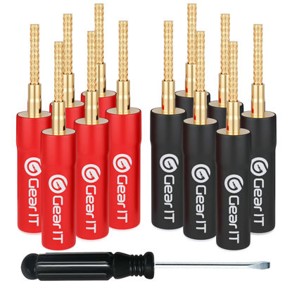 Picture of GearIT Flex Pin Banana Plugs for Speaker Wire (6 Pairs, 12 Pieces), Speaker Connector Pin Plug Type, 24K Gold Plated Insulated for Spring-Loaded Banana Jack Terminals (Support 12 AWG to 20 AWG Wires)