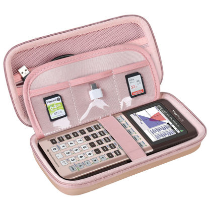 Picture of BOVKE Hard Calculator Case for Texas Instruments TI-84 Plus CE Color Graphing Calculator/TI-84 Plus/TI-83 Plus CE, Extra Zipped Pocket for USB Cables, Charger, Manual and More, Rose Gold