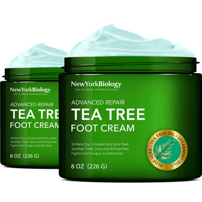 Picture of New York Biology Tea Tree Oil Foot Cream for Dry Cracked Feet, Athletes Foot, Nail Fungus, Jock Itch, Ringworm, Cracked Heels and Itchy Skin - Foot Cream - 8 oz - Pack of 2