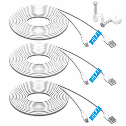 Picture of MENEEA 26FT 3 Pack Power Extension Cable for Wyze Cam Pan V2,for Wyze Cam V3,for Wyze Cam Pan, for WyzeCam,for Kasa Cam, for YI Dome Home, for Furbo Dog, for Nest Cam,Charging Data Sync Micro USB Cord
