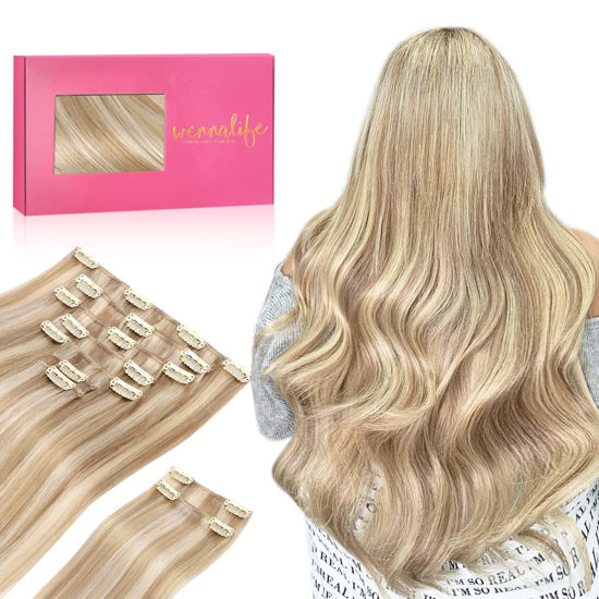 GetUSCart WENNALIFE Clip in Hair Extensions Real Human Hair 24 Inch 150g 9pcs Haman Hair Extensions Clip In Dirty Blonde Highlighted Bleach Blonde Hair Extensions Clip In Real Hair Coloured Remy Huma...