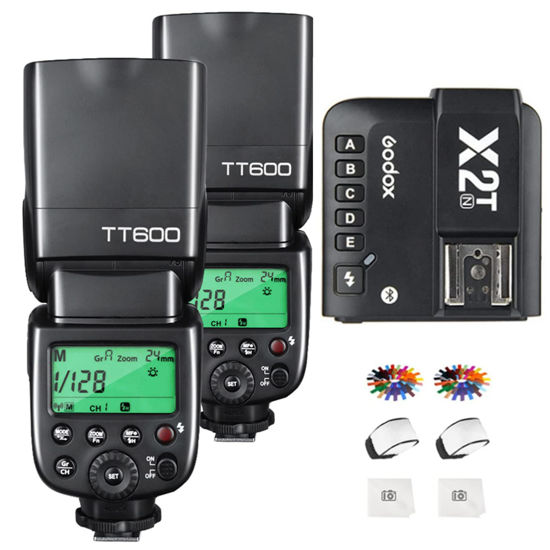 Picture of Godox 2 pcs TT600 GN60 Camera Flash Speedlite,HSS 1/8000s GN60 Master Slave Off Speedlight 0.1-2.6s Recycle Time, 2.4G X System Receiver with Godox X2T-N Wireless Flash Trigger Compatible with Nikon