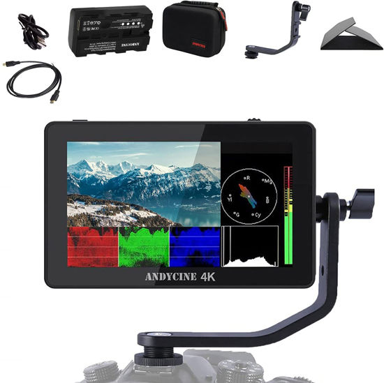 Picture of ANDYCINE A6 Plus V2 Touch Camera Monitor Carry Bag+Battery Charger+Battery+Tilt Arm 5.5 Inch 1080P IPS Screen HDMI 4K in&Output Video with 3D LUT Waveform