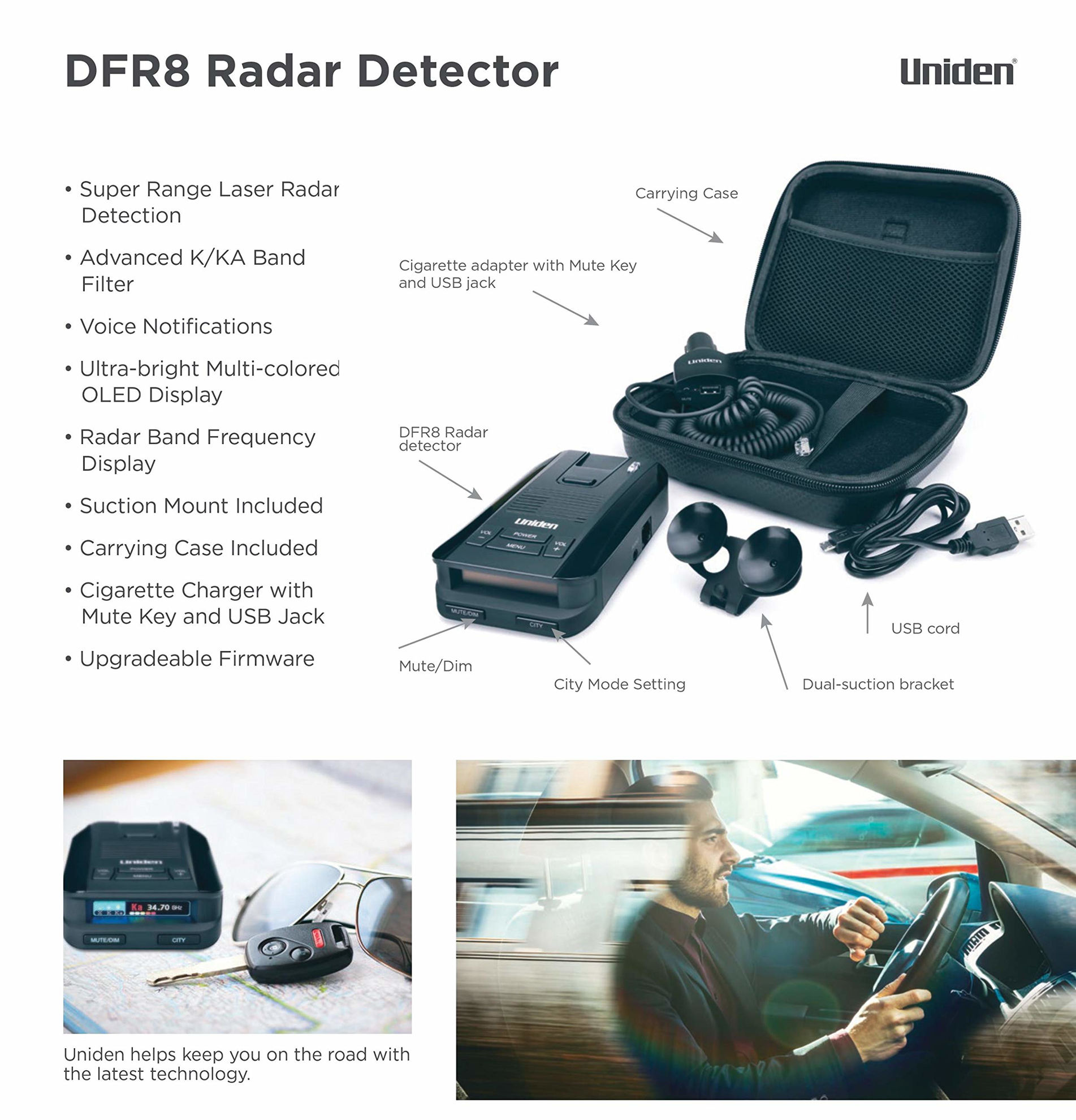GPS Detector Uniden DFR9-BLK Long Range Radar Detector With GPS - Laser ...