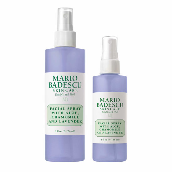Picture of Mario Badescu Facial Spray with Aloe, Chamomile and Lavender for All Skin Types | Face Mist that Hydrates and Restores Balance & Brightness | 8 FL OZ & 4 FL OZ Combo