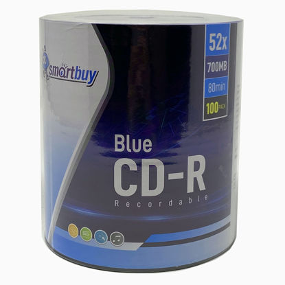 Picture of 100 Pack Smartbuy Super Blue CD-R 52X 700MB/80Min Cyanine Dye Branded Logo Blank Recordable Disc