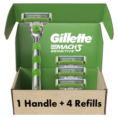 Picture of Gillette Mach3 Sensitive Razors for Men, 1 Razor, 5 Razor Blade Refills, Designed for Sensitive Skin