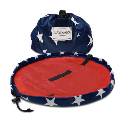 Picture of Lay-n-Go Cosmo Drawstring Cosmetic & Makeup Bag Organizer, Toiletry Bag for Travel, Gifts, and Daily Use, 20 inch, Stars (Navy/Red)