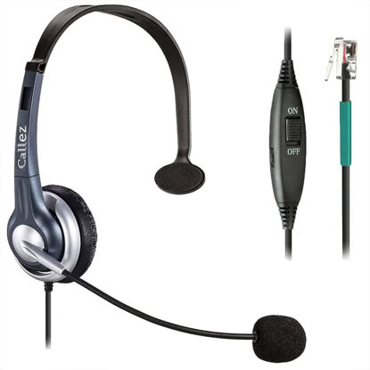 Picture of Callez Wired Telephone Headset Mono, Call Center RJ9 Phone Headset with Noise Canceling Mic Compatible with ShoreTel 480 Plantronics T10 Polycom Zultys Toshiba NEC DT300 Landline Deskphones (C300A2)