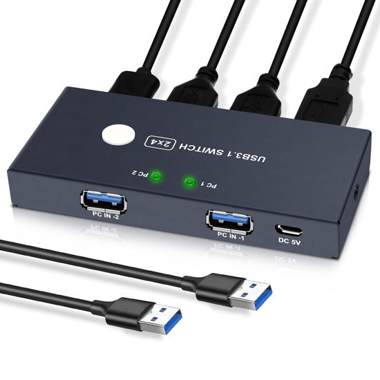 GetUSCart- USB3.0 Switcher,USB Switch 2 Computers Share 4 USB3.0 Devices 2  in 4 Out USB Kvm Switch Selector for Mouse Keyboard Printer