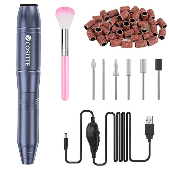 Picture of COSITTE Electric Nail Drill,USB Electric Nail Drill Machine for Acrylic Nails,Portable Electrical Nail File Polishing Tool Manicure Pedicure Efile Nail Supplies for Home and Salon Use, Gray