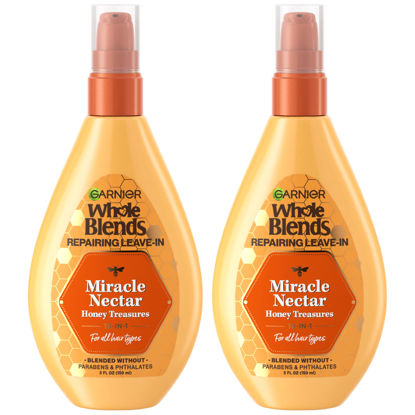 Picture of Garnier Whole Blends Sulfate Free Remedy Miracle Nectar 10-in-1 Repairing Leave-In Conditoner for All Hair Types, Honey Treasures, 5 Fl Oz, 2 Count (Packaging May Vary)