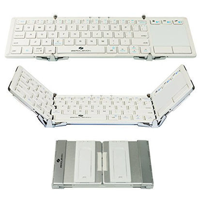 Picture of ZeroLemon Portable Multi-Device Folding Bluetooth Wireless Keyboard with Touchpad, Retractable Stands, Built in Rechargeable Battery for iOS, Android and Windows Tablet Devices -Aluminum Alloy[White]