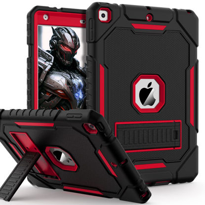 Picture of ZoneFoker Case for iPad 9th/8th/7th Generation 2021/2020/2019(10.2 inch), Heavy Duty Military Grade Shockproof Rugged Protective 10.2" Cover with Built-in Stand for iPad 9 8 7 Gen (Black+Red)