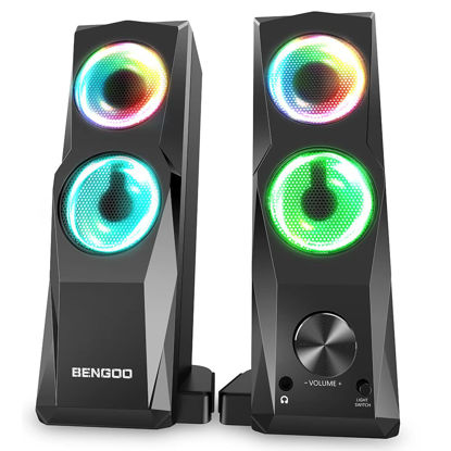 Picture of BENGOO GS01 Computer Speakers, Maneuverable SoundBar, Gaming Speakers for PC Computer Laptop Desktop, Subwoofer Wired, RGB Speakers, USB Powered 3.5mm Aux, Desk Monitor, 3.5mm Headphone Jack
