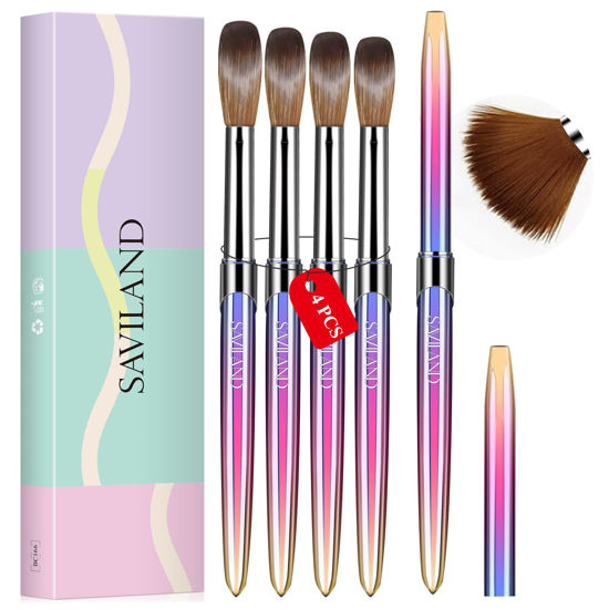 GetUSCart Saviland 4pcs Acrylic Nail Brush Set Size 10 12 14 16 Acrylic Nail Brushes for Acrylic Application Professional Acrylic Nail Supplies Acrylic Brushes for Nails Extension 3D Nail Carving