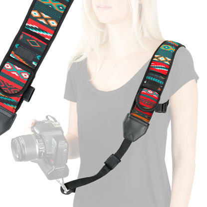 Picture of USA GEAR Camera Sling Shoulder Strap - Adjustable Neoprene, Safety Tether, Accessory Pocket, DSLR Strap Quick Release - Compatible with Canon, Nikon, Sony and More DSLR Mirrorless Cameras (Southwest)