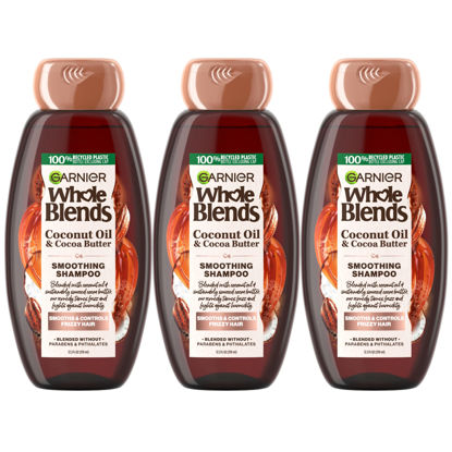 Picture of Garnier Whole Blends Smoothing Shampoo with Coconut Oil and Cocoa Butter Extracts, For Frizzy Hair, 12.5 Fl Oz, 3 Count (Packaging May Vary)