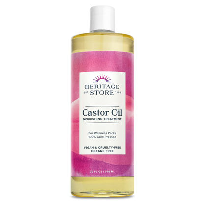 Picture of HERITAGE STORE Castor Oil, Cold Pressed, Rich Hydration for Vibrant Hair & Skin, Bold Lashes & Brows, No Hexane (32 Fl Oz)