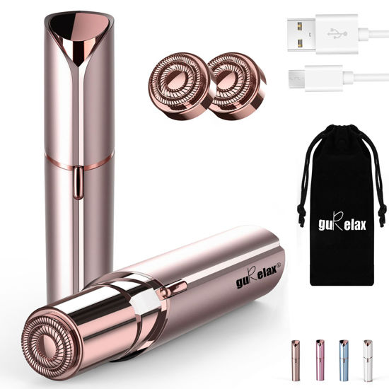 Picture of gurelax Facial Hair Removal for Women, Rechargeable Hair Remover with 2 x Replacement Heads, Painless Hair Removal Device, Electric Razors&Trimmer for Mustache/Chin/Upper Lip