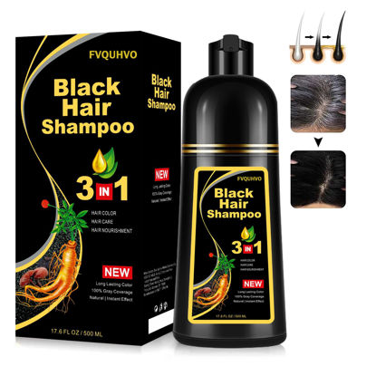 Picture of Fvquhvo Instant Black Hair Shampoo Hair Color Shampoo for Gray Hair,Natural Black Hair Dye Shampoo 3 in 1 for Men & Women,Long Lasting Black Hair Dye Colors in 10-15 Minutes(Black)