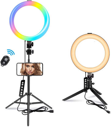 Picture of 10.2'' RGB Selfie Ring Light with 70'' Stand, ORAJAR 14 Colors & 10 Brightness Levels LED Ring Light with 2 Tripod Stands, Phone Holder, Camera Remote Shutter for YouTube Video Live Photography Makeup