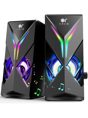 Picture of OROW Computer Speakers, Desktop Speakers with Various Colorful LED, 10W Gaming Speakers with Volume Control,RGB Computer Speakers for Monitor/Laptop,3.5mm Aux Input,Lights Can be Turned Off
