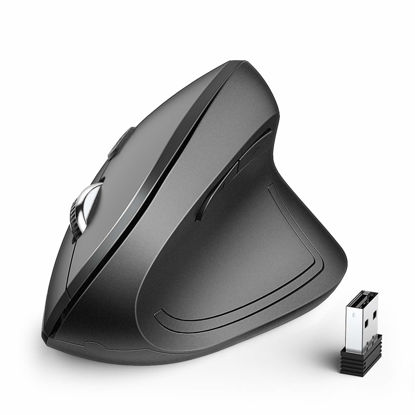 Picture of iClever Ergonomic Mouse, WM101 Wireless Vertical Mouse 6 Buttons with Adjustable DPI 1000/1600/2000/2400 Comfortable 2.4G Optical Ergo Mouse for Laptop, Computer, Desktop, Windows, Mac OS, Gray Black