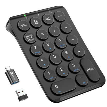 Picture of iClever Number Pad, 2.4G USB Keypad, Numpad with USB-C Rechargeable, Metal Built, Ultra Slim, 22 Round Keys, Wireless Number Pad for Financing Accounting, Laptop, Mac, iMac, Notebook, PC Desktop