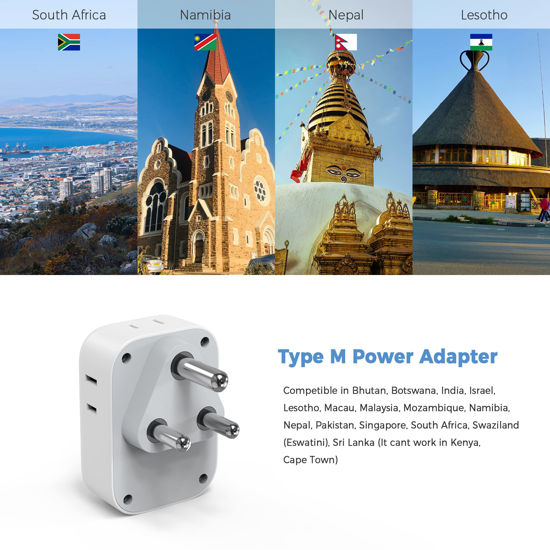 GetUSCart TESSAN South Africa Power Adapter, Type M Plug Adaptor with