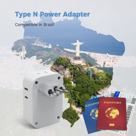 GetUSCart TESSAN Brazil Power Adapter, US to Brazil Travel Plug with 4 American Outlets 3 USB