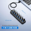 Picture of ONFINIO USB Hub 3.0, 7-Port USB Hub Splitter with Individual On/Off Switches and Lights, 3.2ft/1m Long Cable Compatible with MacBook, Laptop, Surface Pro, PS4, PC, Flash Drive, Mobile HDD