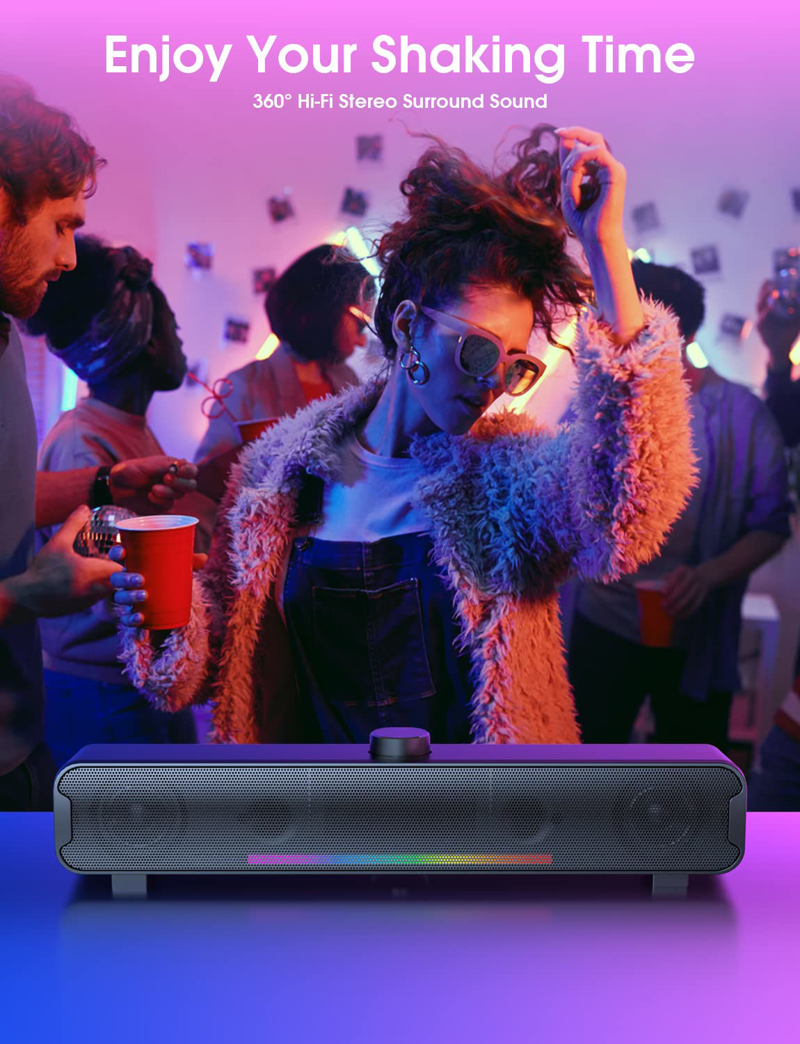 Computer Speakers, Bluetooth RGB Laptop SoundBar, 16W Dual HiFi Stereo 6 Led Color Mode Soundbar Usb Powered Speakers Monitor Phone Pc