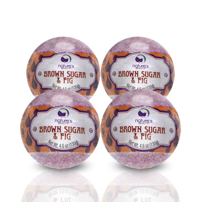 Picture of Nature's Beauty Brown Sugar & Fig Bath Bomb Multi-Pack - Natural Hand Crafted, Non-Staining, Luxury Fizzy Spa Bomb, Moisturize Dry Skin, Made w/ Orange Extract + Coconut Oil, 4.6 oz (4 Pack)