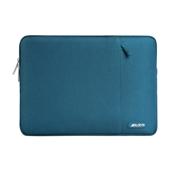 Picture of MOSISO Laptop Sleeve Bag Compatible with MacBook Air 15 inch M2 A2941 2023/Pro 15 A1990 A1707, 15 Surface Laptop 5/4/3,Dell XPS 15,HP Stream 14 inch, Polyester Vertical Case with Pocket, Deep Teal