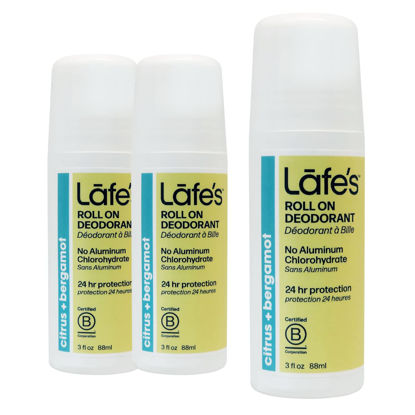 Picture of Lafe's Natural Deodorant | 3oz Roll-On Aluminum Free Natural Deodorant for Men & Women | Paraben Free & Baking Soda Free with 24-Hour Protection | Citrus & Bergamot - Formerly Active | 3 Pack | Packaging May Vary