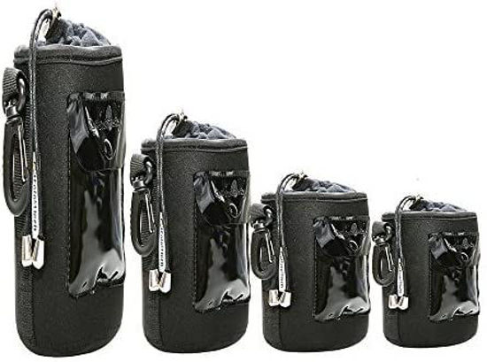 Picture of Foto&Tech 4 PCS 5mm Extra Thick Waterproof Rain Cover Neoprene Lens and Flannel Collar Lens Bag with Adjustable Drawstring & Swivel Clip Compatible with Canon Nikon Sony Olympus Cameras (S, M, L, XL)