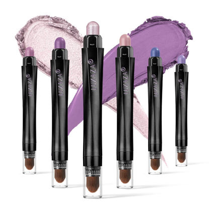 Picture of LUXAZA 6PCS Eyeshadow and Eyeliner Pen, Matte And Shimmer Cream Champagne Eye Brightener Pencil Crayon Purple Pink,Waterproof Makeup Stick