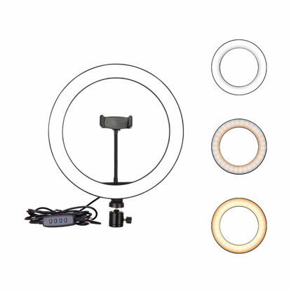 Picture of Ring Light OEBLD Dimmable with 3 Light Modes & 10 Brightness Level LED Ring Fill Lights for Phone Live Stream Makeup YouTube Shooting (C(10''Ring Light with Clip))