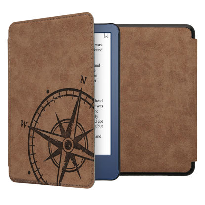 Picture of kwmobile Case Compatible with Amazon Kindle (2022) - Faux Suede Cover - Navigational Compass Brown